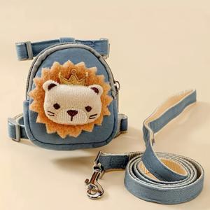 TEMU 반려동물 친화적인 외출용 가방 2개, 가슴끈 및 등끈 포함, 소형부터 중형견 및 고양이용, 애완동물 사자 플러시 백팩, 조절식 가슴끈 및 등끈 산책용 캐리어, 귀여운 반려동물 장식용 가방