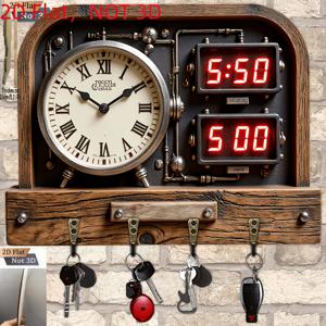 TEMU 2D 플랫. 1개 2D 플랫 인조 나무 벽걸이. 레트로 스트리트 장면 야자수 자동차 패턴 키 후크 나무 다기능 홈 키 랙, 금속 후크 4개 포함, 벽 장식, 현관 장식, 방 장식, 빌라 장식