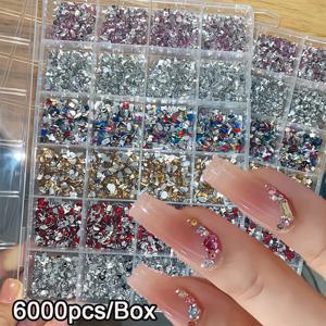 TEMU 24칸에 약 6000개의 생생한 3D 미니 불규칙 네일 라인스톤 참, 하트, 나비, 별의 반짝이는 플랫 백 디자인으로 네일 아트를 연출합니다.