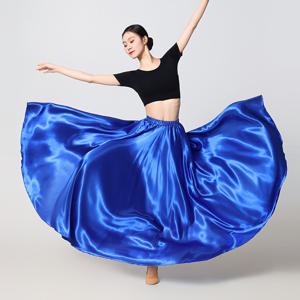 TEMU 우아한 95cm 새틴 롱 미디 스커트 | 탄성 허리, 360° 댄스 스커트 (공주 역할극용), 단색, 루즈핏