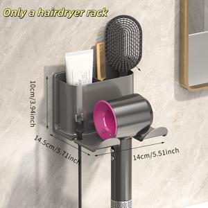 TEMU 무타공 벽걸이형 헤어드라이어 홀더 - 튼튼한 구조의 공간 절약형 욕실 정리함, 욕실 및 미용실용. 흡착식 휴대폰 거치대, 드릴 없이 설치하는 헤어드라이어 홀더, 욕실 액세서리 포함