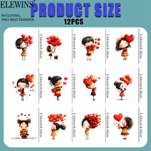 TEMU 해피 발렌타인데이 다리미 붙이는 패치 12개 - 티셔츠, 청바지, 모자, 가방용 DIY 열전사 비닐 데칼 - 옷, 백팩, 데님용 간편한 필앤스틱 패브릭 전사지 - 가정용 공예를 위한 재미있는 장식 스티커