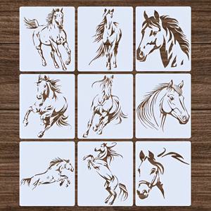 TEMU 말 17.78 * 15.24cm/6 * 7인치 재사용 가능한 페인팅 टेম플릿 9개, , 스케치, 페인팅, 문신, 캔버스, 종이, 패브릭, 바닥재, 책, 액자, 벽, 가구에 적합