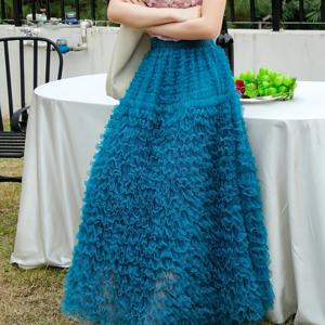 TEMU 일본 스타일 우아한 고급 핑크 메쉬 케이크 퍼프 스커트, 신상 봄/여름 신축성 하이웨이스트 루즈 플레어 이브닝 가운, 데일리웨어 및 휴가 웨딩 파티용