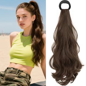 TEMU 컬리 포니테일 익스텐션 헤어 타이 헤어 내추럴 가발 탄성 밴드 웨이브 포니테일 가발 액세서리 여성용 데일리 18인치