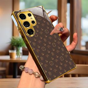 TEMU 폰 케이스: 브라운 골든 패턴 빈티지 럭셔리 전기도금 강화유리 케이스, 광택 마감, 낙하 방지, 삼성 S26/S25/S24/S23/S22/S21/S20/노트 20/노트 10/노트 9/노트 8/A06/A54/A55/A56/A70/A71/A72/A73/M51/M52/M53/M54/M55/M62/M36/F36/A07 호환 오리지널 골든 폰 케이스