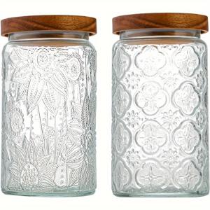 TEMU 34oz/2개 유리 보관 용기 밀폐 뚜껑, 빈티지 식품 용기, 주방 카운터 식품 캐비닛용 뚜껑, 설탕, 밀가루, 사탕, 차, 커피콩, 오트밀, 곡물, 파스타