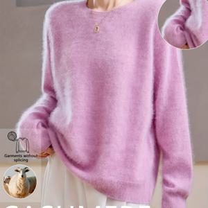 TEMU 2025 가을/겨울 신상 여성용 라운드넥 스웨터, 캐시미어 및 브러시드 캐시미어 소재. 브러시드 캐시미어 스웨터와 맞먹는 플러시한 감촉. 패셔너블, 다재다능, 우아함, 따뜻함, 착용 준비 완료, 초소프트하고 섬세한 최고의 편안함. 구름 같은 촉감. 폭신하고 편안함