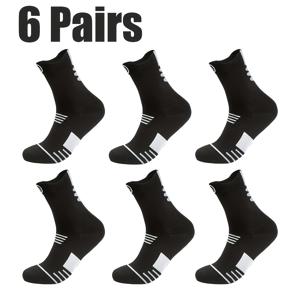 TEMU 6켤레의 편안한 스포츠 양말, 땀 흡수 및 통기성이 뛰어나며 타월 바닥 디자인으로 특징이며 농구, 운동 스타일에 적합하며 내구성이 뛰어난 니트 원단으로 제작되어 러닝, 마라톤 및 야외 활동에 적합합니다.
