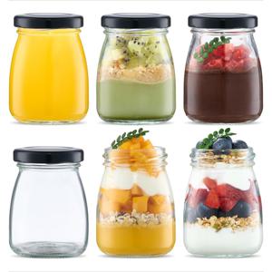 TEMU 검은색 뚜껑이 달린 투명 유리병 6개 (100ml/3.4oz) - 요거트, 푸딩, 잼, 공예용 미니 밀크 재즈 - 누수 방지 식기 정리함 - 식기세척기 사용 가능