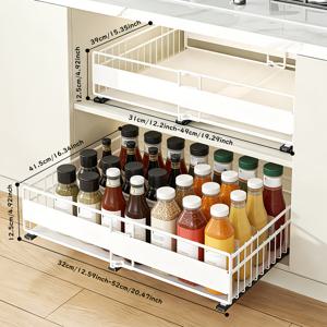 TEMU 1개/2개 확장형 풀 아웃 캐비닛 정리함 | 강력한 슬라이드 아웃 서랍 (접착 나노 필름 포함), 향신료, 간식, 조리 도구 보관용 선반 바구니, 블랙 & 화이트