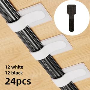 TEMU 24개입 흑백 케이블 타이 세트, 접착식 케이블 정리기, 컴퓨터 및 휴대폰 케이블, 멀티탭 전선 정리용으로 완벽. 보관 및 고정에 도움, 책상을 더 깔끔하게 유지 - 사무실 정리 및 고정을 위한 마법의 도우미