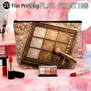 TEMU 2D 플랫 레트로 진주 골드 아이섀도우 팔레트 디자인, 휴대용 메이크업 가방, 여성용 세면도구, 지퍼형 여행용 데이팩, 여성 선물