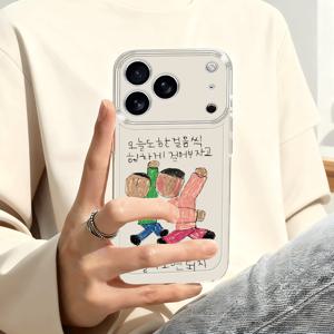 TEMU 핸드드로우 한국식 캐릭터 폰케이스: 아이폰 17, 16, 15, 14, 13, 12, 11 Pro Max, X, XS, XR, XS Max, 7, 8, 6, 6S Plus, 16E 호환. 투명한 충격방지 풀커버 TPU 케이스. 심플하고 트렌디한 패턴의 소프트 보호 커버