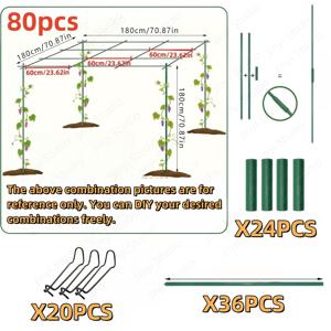 TEMU 80 개 헤비듀티 금속 포도밭 지지대 – 초두께 0.04인치 직경, 36개 X 23.62인치 긴 지지대 + 24개 커넥터 + 20개 와이어 클립 포함, 녹색 야외 정원 트렐리스, 등반용 장미와 포도, 울타리, 정원 아치, 채소 트렐리스에 적합
