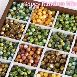 TEMU 35개 10mm 대형 원형 레진 비즈 | 멀티 컬러 (녹색, 파란색, 금색, 분홍색, 갈색, 터키석) 간편한 접근을 위한 미리 분할된 격자 | 주얼리 제작, 목걸이, 팔찌, 수제 비즈 | 수제 텍스처 루스 비즈, 유니크 비즈, 장식 비즈