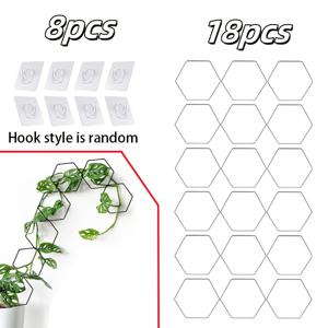 TEMU 26개 체인 링크 트렐리스 1세트, 18개 기하학적 금속 식물 스탠드 및 8개 후크, 실내 식물 스탠드, 금속 클라이밍 지지대, 포토스, 아이비 및 기타 실내 및 실외 클라이밍 식물에 적합, 정원 벽 그리드 및 돈나무 덩굴 지지대