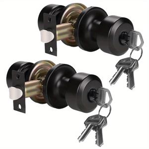 TEMU 잠금 및 키가있는 2 팩 도어 손잡이, 침실 또는 욕실 용 라운드 볼 잠금 내부/외부 도어 손잡이/출입 도어 핸들