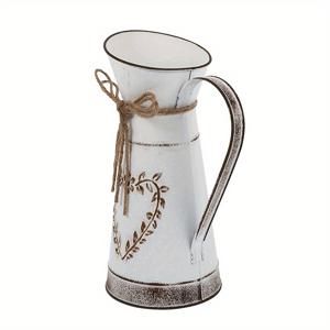 TEMU 러스틱 팜하우스 메탈 피처 화병 - 하트 패턴 & 프리미티브 디자인, 빈티지 샤비 쉭 우유통, 웨딩, 크리스마스 센터피스, 파티, 컨트리 데코용 원통형 꽃병 - 신선한 꽃이나 크리스마스 장식용 내구성 메탈 화병