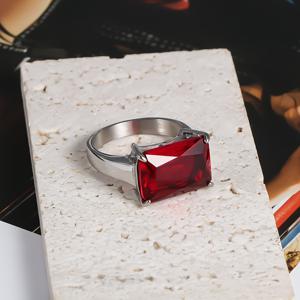 TEMU 세련된 Y2K 레드 오파스 옐로우 스테인리스 스틸 반지, 남녀 모두의 데일리룩에 완벽한 스타일리시한 반지