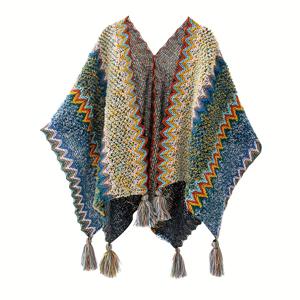 TEMU 여성용 컬러 블록 숄 랩 오버사이즈 가디건 케이프, 앞면 오픈, 긴 겨울 스카프