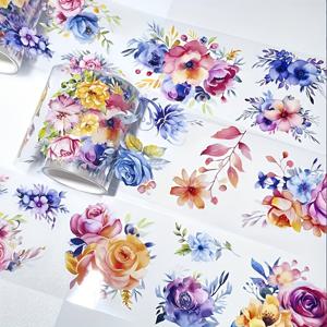 TEMU 1pc 식물 꽃 꽃 투명 애완 동물 테이프, 수제 DIY 조경, 노트북 마스킹, 손 계정 테두리 테이프, 노트북 액세서리, 롤당 6cm 너비, 길이 2m
