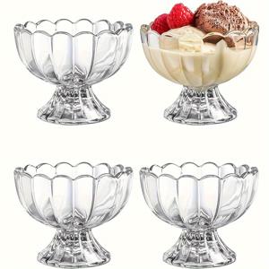 TEMU 4/6개입, 유리 디저트 컵, 꽃잎 투명 유리 컵 창의적인 가정용 밀크티 디저트 컵 요거트 샐러드 볼, 샐러드 볼, 미니 트리플 볼, 식기류, 홈 주방 용품