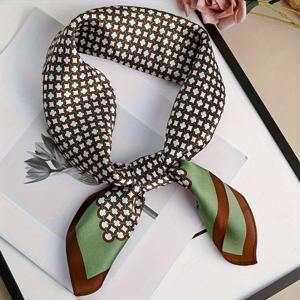 TEMU 숄로 출퇴근, 여성용 스몰 스퀘어 스카프, 패셔너블하고 우아한 스몰 스카프, 외모 스타일 프린트 그린 커피, 따뜻한 목 스카프, 다용도 장식 문학 스몰 스카프, 헤어밴드, 실크 스카프