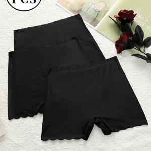 TEMU 3개 세트 심리스 미드 라이즈 여성용 로우 웨이스트 힙업 웨이브 엣지 스퀘어 반바지, 여성용 노출 방지 아이스 안전 반바지, 베이스 레이어 팬츠