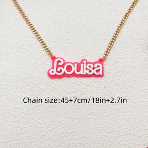 TEMU 여성을 위한 맞춤 핫핑크 아크릴 골든 네임 목걸이 - 개인화된 스크립트 이니셜 펜던트, 귀엽고 클래식한 스타일의 선물, 교사의 날, 졸업, 개학 시즌을 위한 매력적인 액세서리, 스크립트 폰트 펜던트, 우아한