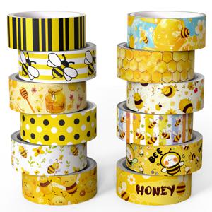 TEMU 벌 테마 와시 테이프 세트, 노란색 장식 테이프 12롤 포함, 문구류, 스크랩북, 공예 및 선물 포장에 적합