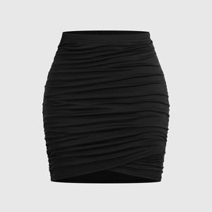 TEMU 하이 웨이스트 바디콘 미니 스커트, 우아한 단색 컬러 러칭 스커트, 봄 & 여름, 여성 의류