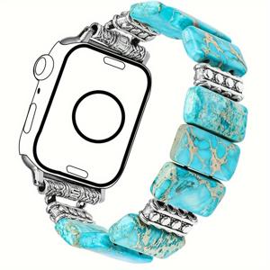 TEMU 애플워치 밴드 41/40/38/42/44/45/49mm 호환 천연석 팔찌 여성용, 수공예 탄성 싱글 루프 비즈 빈티지 스타일 스트랩, 아이워치 시리즈 9, 8, 7, 6, 5, 4, 3, 2, 1 Se/Ultra에 적합