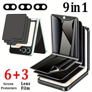 TEMU 삼성 갤럭시 Z Flip 6 / Z Flip 5/4용 9-in-1 스크린 보호 키트 (프라이버시 옵션 포함) - 내장 및 외부 디스플레이 및 카메라 렌즈용 내구성 필름 & 하이드로겔 포함, 간편한 설치, 기포 없음, 고화질