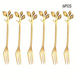 TEMU 6개 독특한 스테인리스 스틸 골드 포크 나무 잎 포크 디저트 포크 가정 식당 디저트 커트러리 세트, 식기세척기 사용 가능