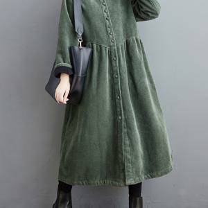 TEMU 일본 스타일 두꺼운 코듀로이 겨울 코트, 허리 주름, 루즈핏, 롱 기장