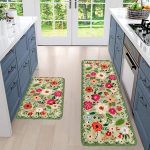 TEMU 2/3개 세트 봄 빈티지 플로럴 패턴 주방 매트 - 빈티지 웨어, 부드러운 매트, 세탁기 사용 가능, 폴리에스터 소재, 1.0cm 두께, 손세탁 가능, 500g 무게