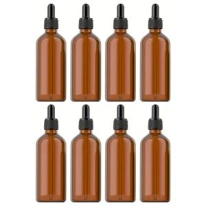 TEMU 8개 앰버 유리 스포이드 병 세트, 각 100ml/3.4oz, 에센셜 오일 및 향수에 적합, 여행 및 화장품 사용에 좋음