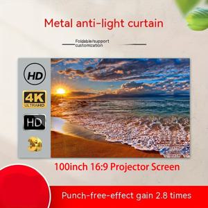 TEMU 100인치 휴대용 프로젝션 스크린 (광 반사 방지 원단), 가정, 야외, 사무실, 고화질 3D 4K 사용에 적합, 밝기를 향상시키며 가족, 파티, 사무실 및 교실에 이상적