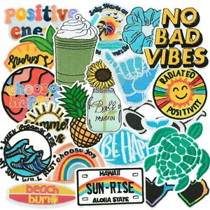 TEMU J.CARP 히피 아이언온 패치 20개, 여름 컬러풀 빈티지 자수 패치, 배낭 모자 옷 청바지 재킷용 영감 DIY 어플리케