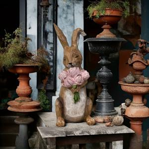 TEMU 꽃무늬 디자인의 매력적인 커피 토끼 장식, 부활절에 완벽하며 가족 모임, 정원, 파티오에 적합합니다. 어버이날, 아버지의 날 또는 축제 행사에 이상적인 선물입니다.