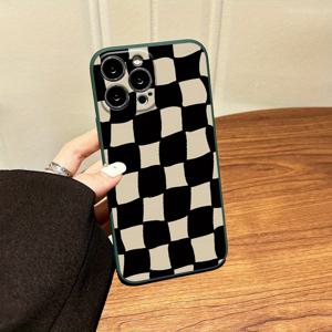 TEMU 휴대폰 케이스 - 올인클루시브 2025년 신형 실리콘 블랙 앤 브라운 체크무늬 디자인 아이폰 16, 15, 14, 13, 12, 11 플러스, 프로 맥스, XS, XR, 미니, 7, 8, SE2, 그리고 SE3 호환. 가족, 사랑하는 사람, 친구를 위한 이상적인 선물 ZS1