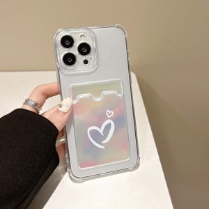 TEMU 새로운 완전한 보호 전화 케이스가 밝은 구름과 흰색 하트 디자인을 특징으로 하며, Iphone 모델 16, 15, 14, 13, 12, 11 Pro Max, XS, XR, 7, 및 8과 호환됩니다. 은행 및 ID 카드를 저장하기 위한 백 슬롯이 포함되어 있습니다.