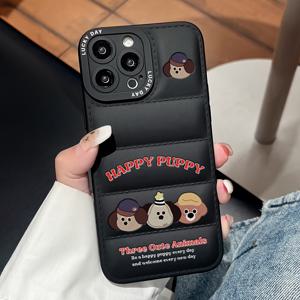 TEMU 폰 케이스, 다운 재킷 스타일, 문자 및 동물 패턴 프린트, 애플 시리즈 11, 12, 13, 14, 15, 16 프로 맥스 및 삼성 시리즈 A05, A15, A25, A35, A55, S23, S24 울트라와 호환됩니다.