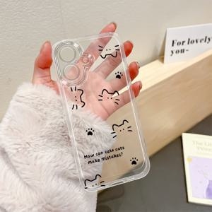 TEMU 휴대폰 케이스 - 아이폰 16/15/14/13/12/11 Pro Max에 적합한 고양이 발 스케치 휴대폰 케이스, 만화 디자인, 투명, 충격 방지, XS/XR, XSMAX/7/8/6/6S Plus/Se2/Se3용 완전 보호 TPU 케이스