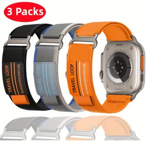 TEMU 애플워치용 트레일 루프 신축성 나일론 사이즈 조절 스포츠 손목밴드 3개 세트, 49mm 46mm 44mm 45mm 42mm 41mm 40mm 38mm, 남성 여성용 편조 솔로 루프 팔찌, iWatch 시리즈 Ultra2 1 S10 6 SE 5 4 3 2용, 편안한 시계줄, 제조사 직판