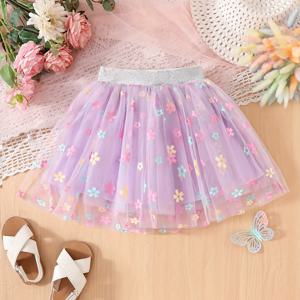 TEMU 프린트 다용도 스커트 패셔너블 튜튜 스커트 봄, 가을, 겨울, 여름 여아용 숏 스커트 축제 생일 귀여운 공주 스타일 주름 메쉬 파티 드레스