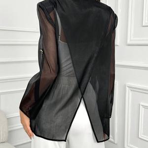 TEMU Vikad 방향 봄/여름 신상 여성 패션 단색 롤업 소매 여름 메쉬 스플라이싱 시어 백 슈트 재킷