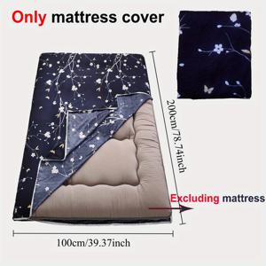 TEMU 퀸 사이즈 네이비 플로럴 푸톤 매트리스 커버 지퍼 포함, 슈퍼 소프트 폴리에스터 원단, 세탁기 사용 가능, 전통 일본 푸톤 매트리스를 위한 우아한 디자인, 매트리스 보호커버