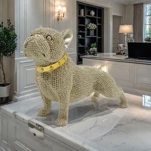 TEMU 1개 귀여운 구슬 목걸이 강아지 피규어 - 강아지 조각상 레진 애완동물 장식, 책상 선반 장식, 선물용 귀여운 강아지 오너먼트 (구슬 목걸이 강아지)